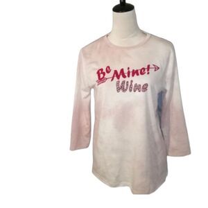 Pink Tie Dye Be Mine Wine Valentine's Day Long Sleeve Tshirt. Size M